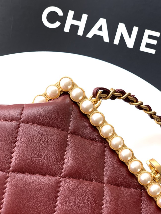 CHANEL Clutch Pearly Lambskin AS5912 red