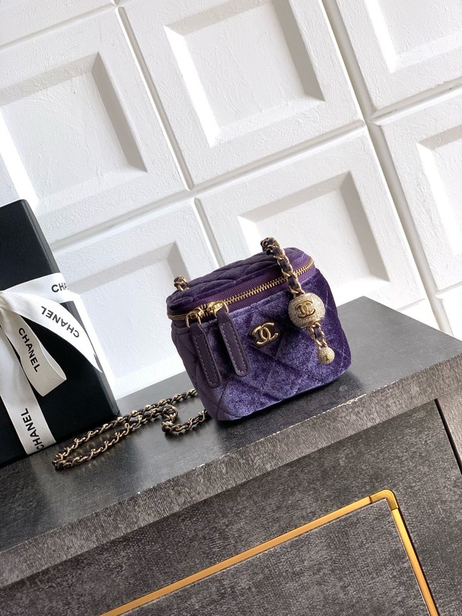 CHANEL velvet Small Vanity with Chain AP3941 Purple