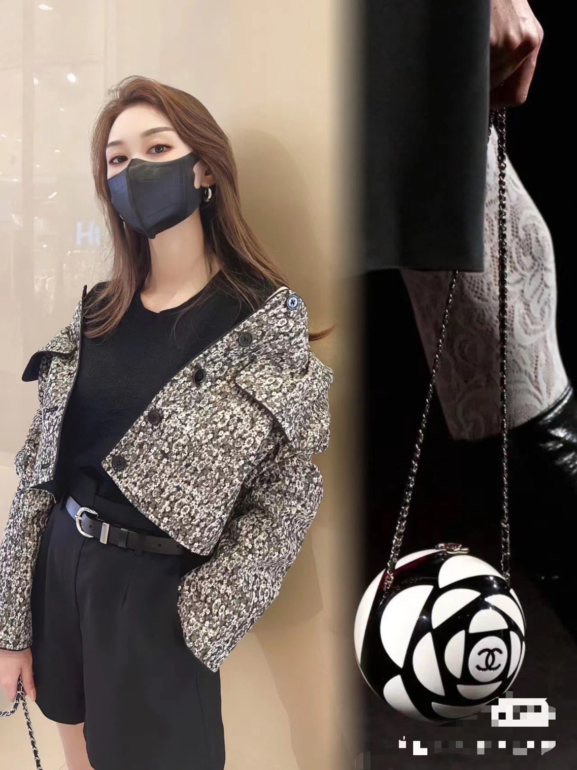 Chanel Camellia Mini Ball Bag 63029 White&Black