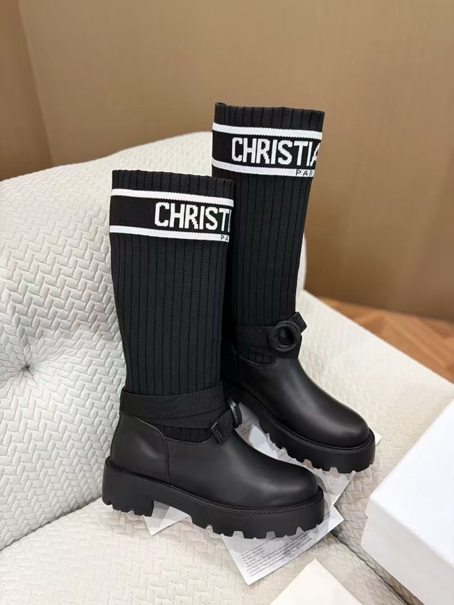 Dior D-Major Boot Black Calfskin with Black and White Technical Knit KCT267LKC