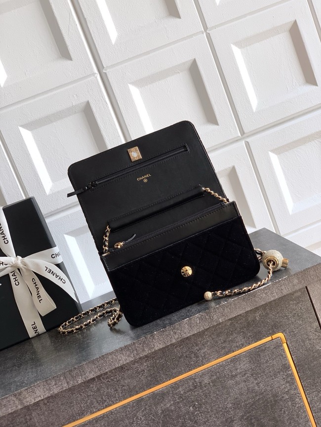 Chanel velvet Wallet On Chain AP1450 black