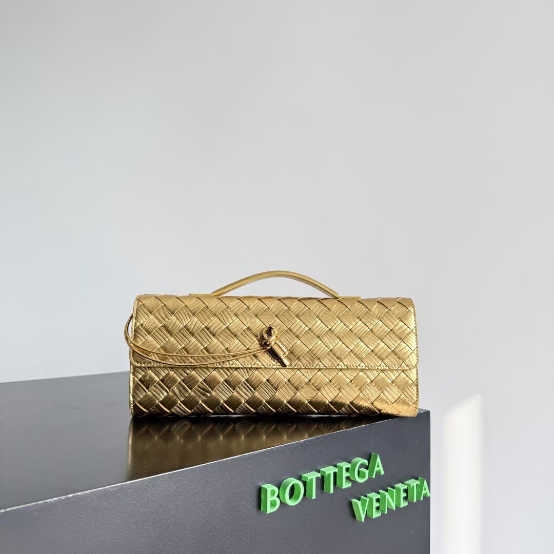 Bottega Veneta Original Twill Leather Long Clutch Andiamo Handle Bag 741511 Gold Bottega Veneta Original Twill Leather Long Clutch Andiamo Handle Bag 741511 Gold
