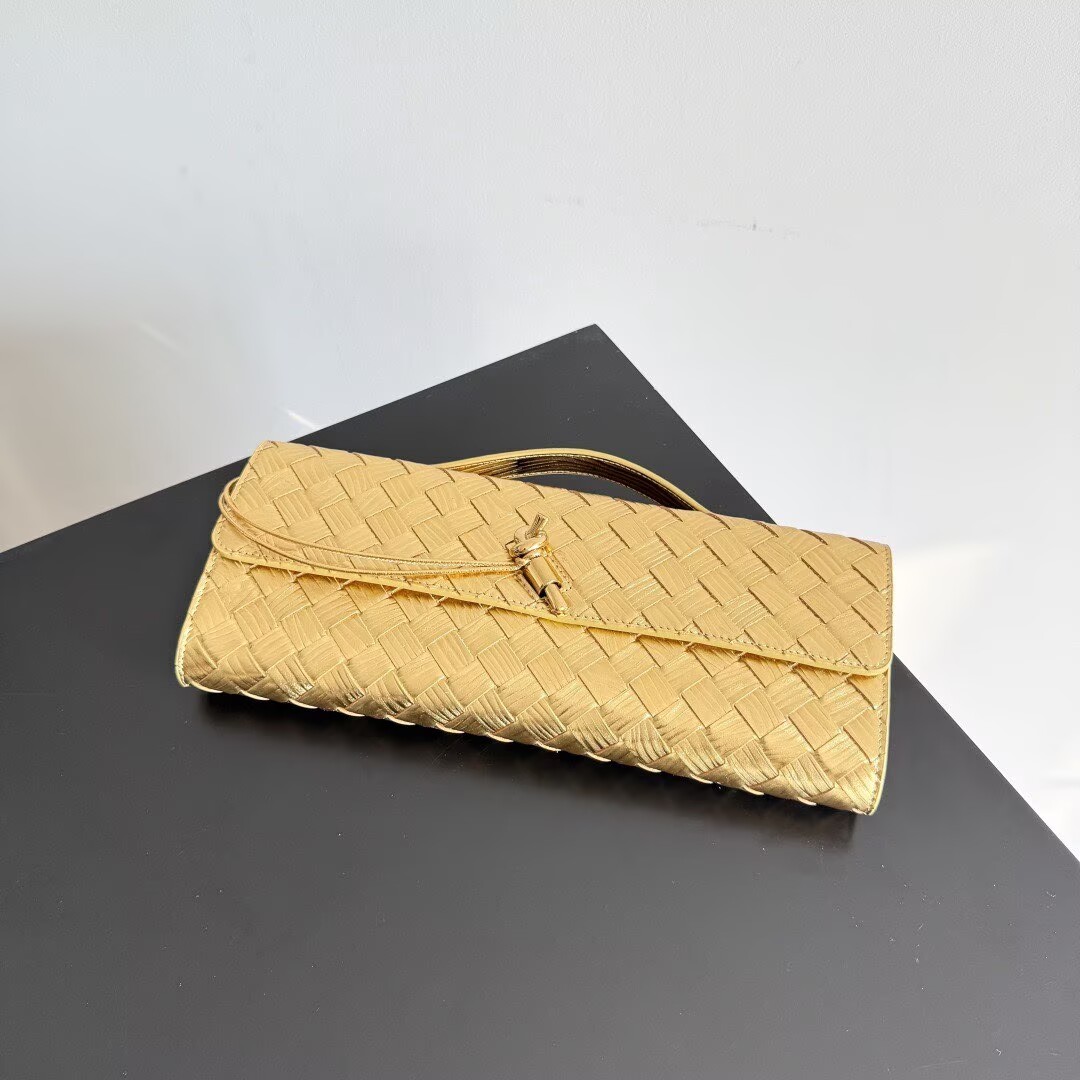 Bottega Veneta Original Twill Leather Long Clutch Andiamo Handle Bag 741511 Gold Bottega Veneta Original Twill Leather Long Clutch Andiamo Handle Bag 741511 Gold