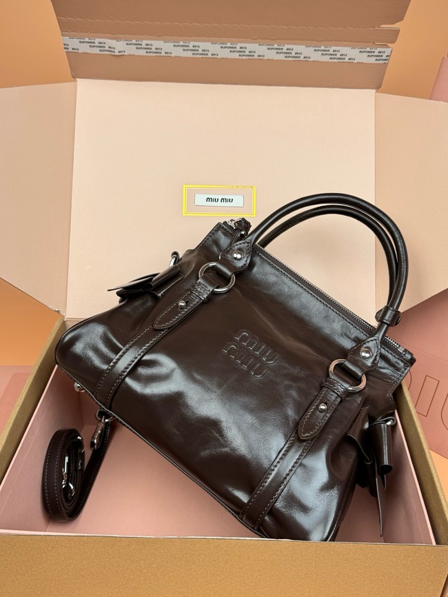 MIU MIU Original Leather Top Handle Bag 3598 dark brown