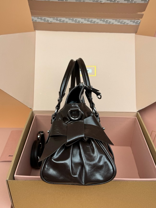 MIU MIU Original Leather Top Handle Bag 3598 dark brown