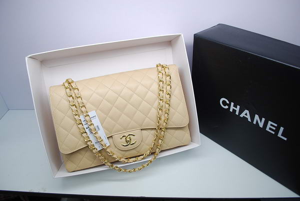 Chanel Maxi Double Flaps Bag A36098 Apricot Original Caviar Leather Gold