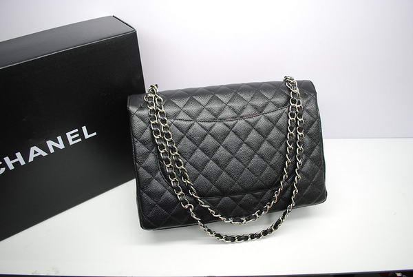 Chanel Maxi Double Flaps Bag A36098 Black Original Caviar Leather Silver Chanel Maxi Double Flaps Bag A36098 Black Original Caviar Leather Silver