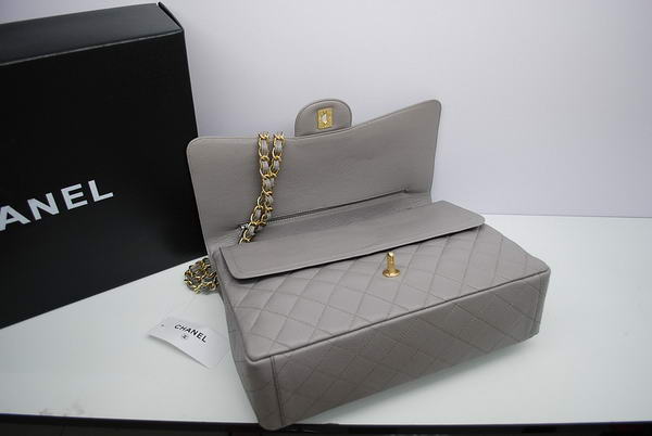 Chanel Maxi Double Flaps Bag A36098 Grey Original Caviar Leather Gold