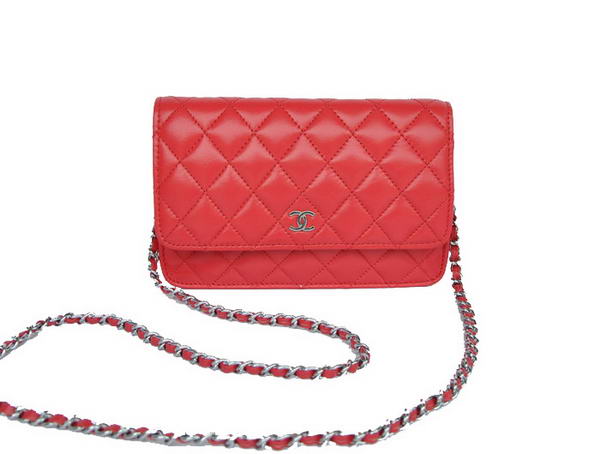 New Color Chanel A33814 Red Sheepskin Leather Flap Bag Silver