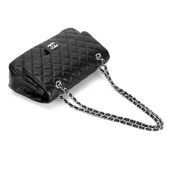 Chanel 2.55 Classic Series Flap Bag 1112 Black Leather Silver Hardware Chanel 2.55 Classic Series Flap Bag 1112 Black Leather Silver Hardware