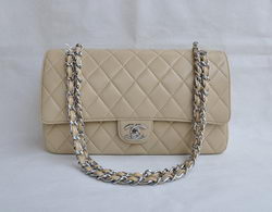 Chanel Classic 2.55 Series Apricot Lambskin Silver Chain Quilted Flap Bag 1113 Chanel Classic 2.55 Series Apricot Lambskin Silver Chain Quilted Flap Bag 1113