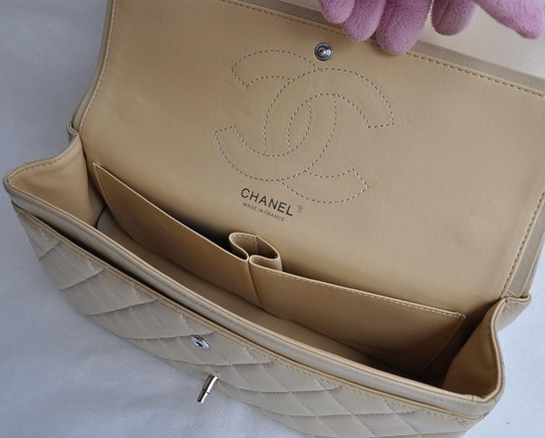 Chanel Classic 2.55 Series Apricot Lambskin Silver Chain Quilted Flap Bag 1113 Chanel Classic 2.55 Series Apricot Lambskin Silver Chain Quilted Flap Bag 1113