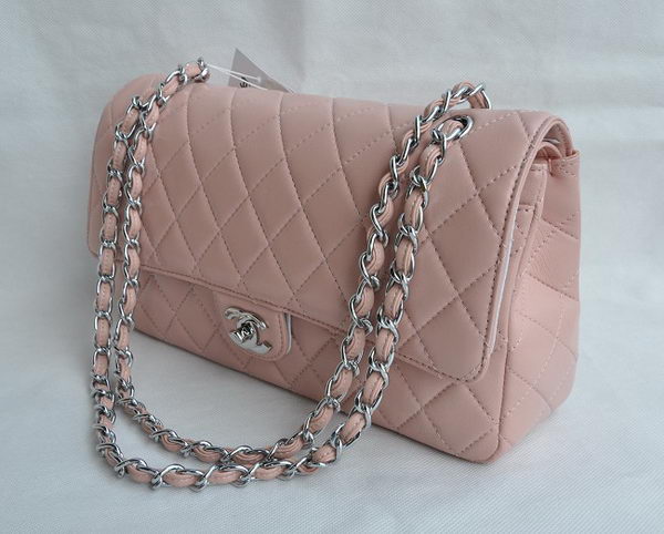 Chanel Classic 2.55 Series Pink Lambskin Silver Chain Quilted Flap Bag 1113 Chanel Classic 2.55 Series Pink Lambskin Silver Chain Quilted Flap Bag 1113