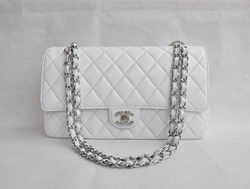 Chanel Classic 2.55 Series White Lambskin Silver Chain Quilted Flap Bag 1113 Chanel Classic 2.55 Series White Lambskin Silver Chain Quilted Flap Bag 1113