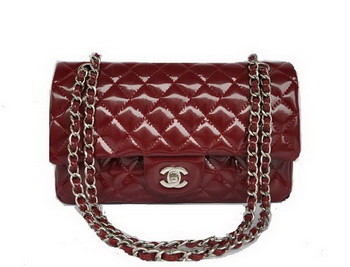 Cheap Chanel 2.55 Series Flap Bag 1112 Maroon Patent Leather Silver Hardware