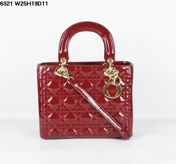 Christian Lady Dior Darkred Patent Leather Bag 6321 Gold