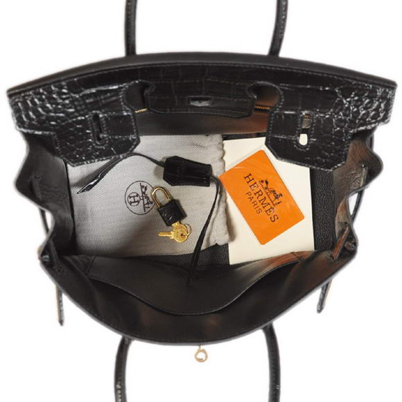 Hermes Birkin 30CM Tote Bags Black Crocodile Leather Gold