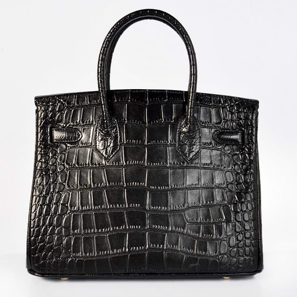 Hermes Birkin 30CM Tote Bags Black Crocodile Leather Gold