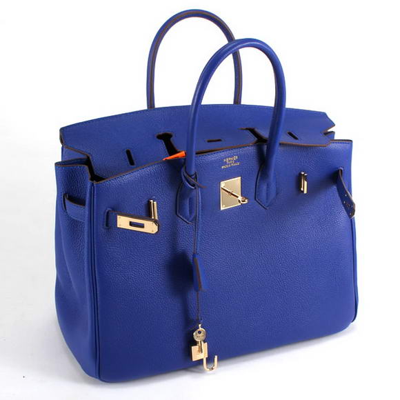 Hermes Birkin 35CM Smooth Leather Handbag 6089 Dark Blue Golden