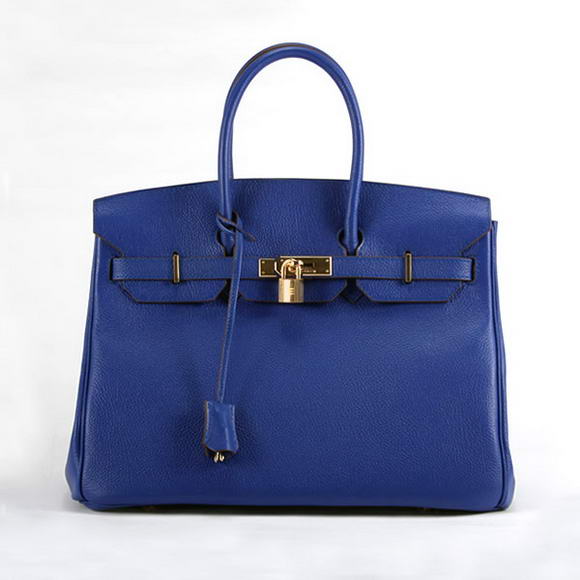 Hermes Birkin 35CM Smooth Leather Handbag 6089 Dark Blue Golden