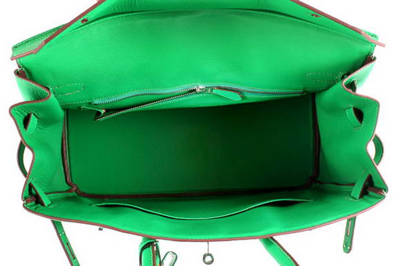 Hermes Birkin 35CM Smooth Leather Handbag 6089 Dark Green Silver