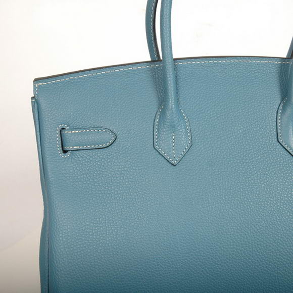 Hermes Birkin 35CM Tote Bags Smooth Togo Leather Blue Silver
