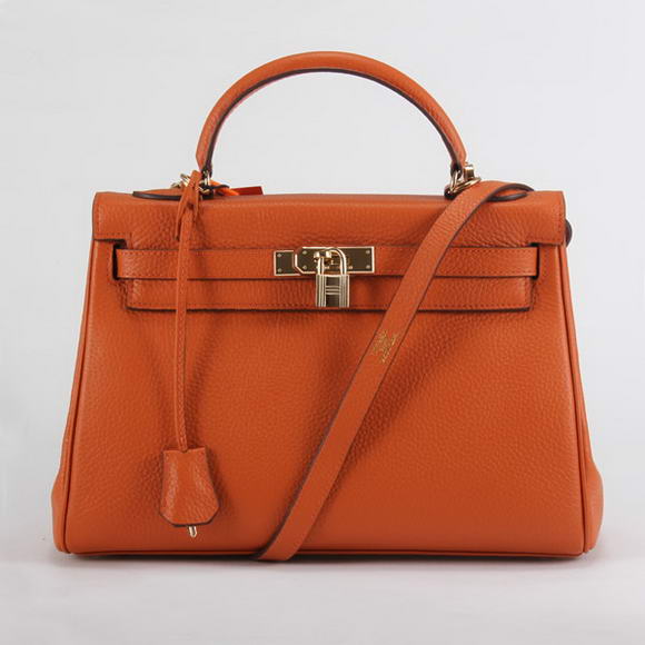 Hermes Kelly 32cm Togo Leather Handbags 6018 Orange Golden Hermes Kelly 32cm Togo Leather Handbags 6018 Orange Golden