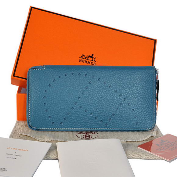 Hermes Evelyn Long Wallet Zip Purse A808 Blue