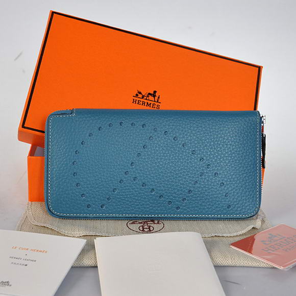 Hermes Evelyn Long Wallet Zip Purse A808 Blue Hermes Evelyn Long Wallet Zip Purse A808 Blue