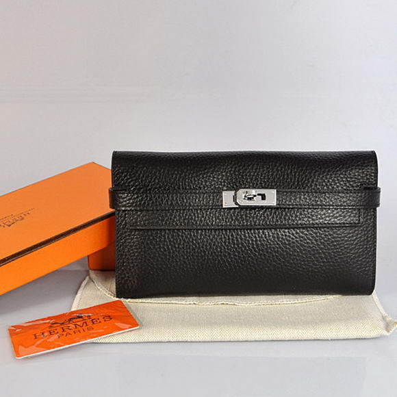 Hermes Kelly Wallet Togo Leather Bi-Fold Purse A708 Black Hermes Kelly Wallet Togo Leather Bi-Fold Purse A708 Black