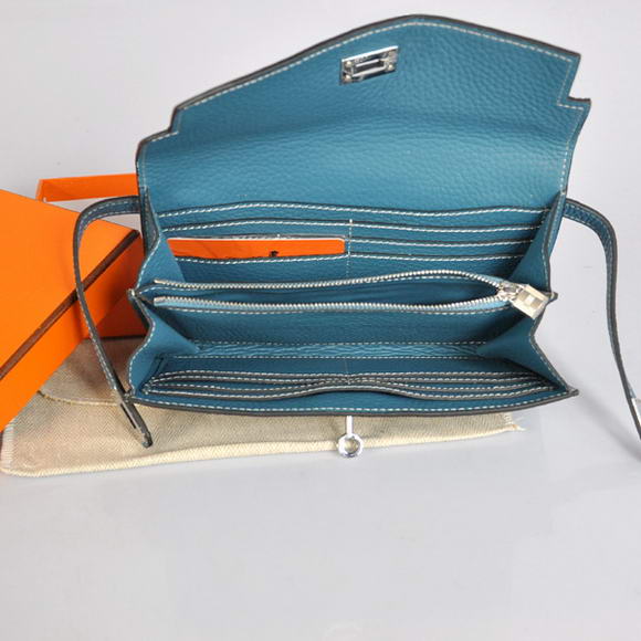 Hermes Kelly Wallet Togo Leather Bi-Fold Purse A708 Blue