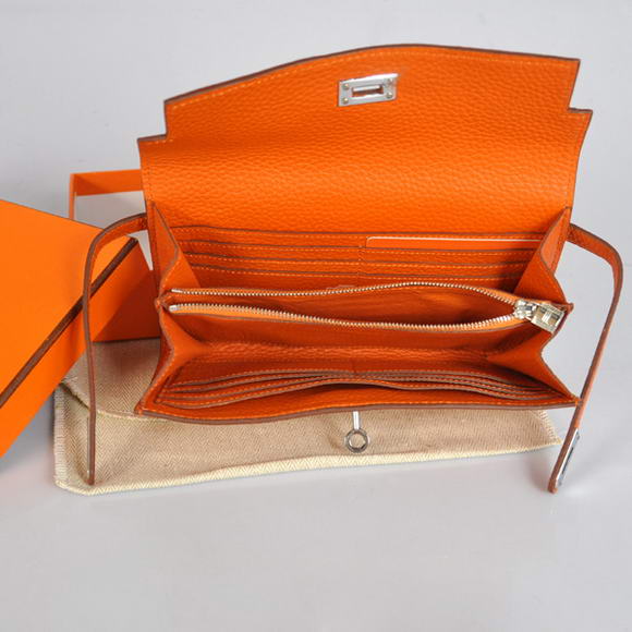 Hermes Kelly Wallet Togo Leather Bi-Fold Purse A708 Orange Hermes Kelly Wallet Togo Leather Bi-Fold Purse A708 Orange
