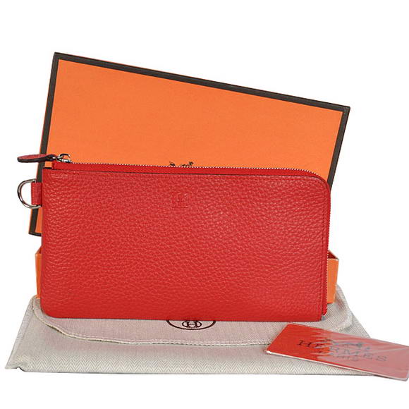Hermes Zipper Cards Wallet Togo Leather A908 Red