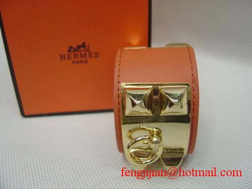 2009 Hermes Orange Leather Gold Bangle 1171 2009 Hermes Orange Leather Gold Bangle 1171