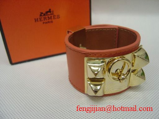 2009 Hermes Orange Leather Gold Bangle 1171 2009 Hermes Orange Leather Gold Bangle 1171