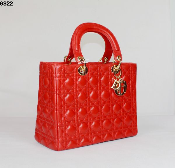 Christian Lady Dior Red Lambskin Bag 6322 Gold