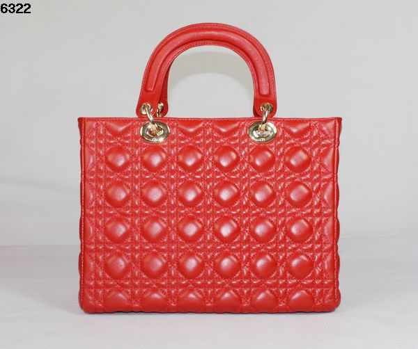 Christian Lady Dior Red Lambskin Bag 6322 Gold