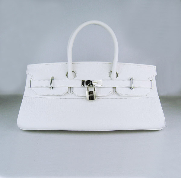 Hermes Birkin 6109 Togo Leather Bag White 42cm Silver 