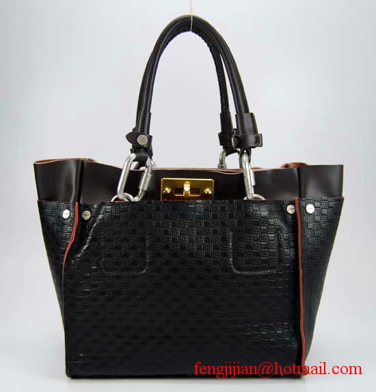 2010 New Chloe Weaved Vein Leather handbag 6251-Dark-Coffee