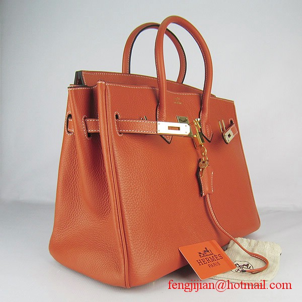 Hermes 35cm Embossed Veins Leather Bag Orange 6089 Gold Hardware