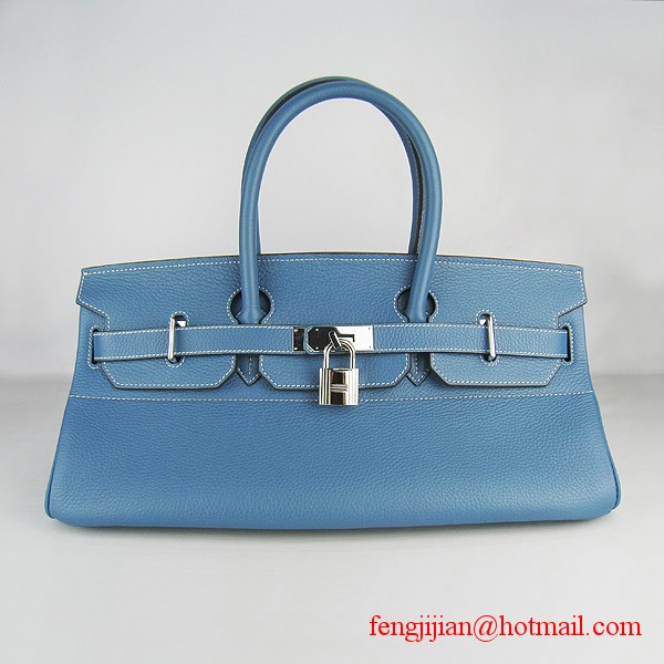Hermes Birkin 42cm Togo Leather Bag 6109 Blue silver padlock