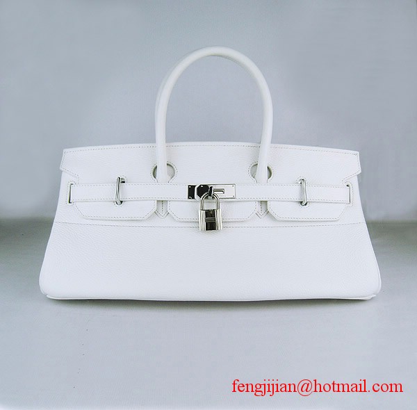 Hermes Birkin 42cm Togo Leather Bag 6109 White silver padlock