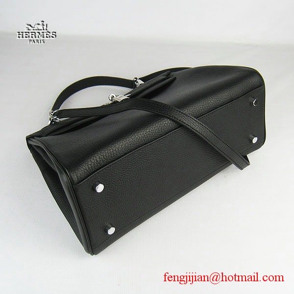 Hermes Kelly 32cm Togo Leather Bag Black 6108 Silver Hardware Hermes Kelly 32cm Togo Leather Bag Black 6108 Silver Hardware