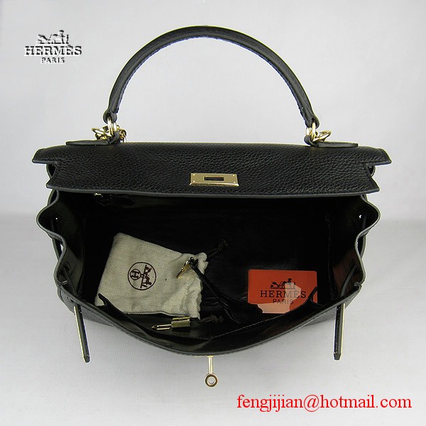Hermes Kelly 32cm Togo Leather Bag Black 6108 Gold Hardware Hermes Kelly 32cm Togo Leather Bag Black 6108 Gold Hardware